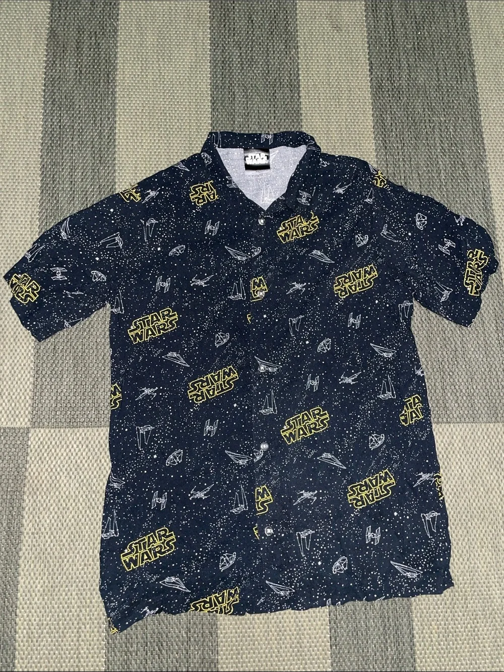 Star Wars Navy Short-Sleeve Button-Up with Yellow Logo Print